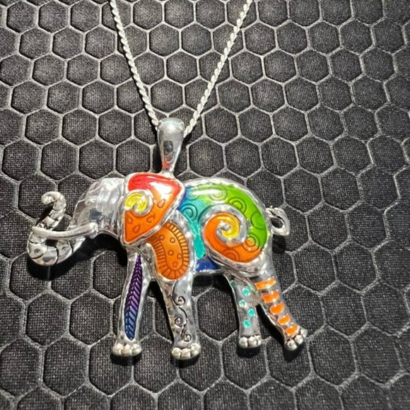 Venice By The Sea Jewelry Jewelry - Elephant Necklace Multicolored 18K White Gold Plated